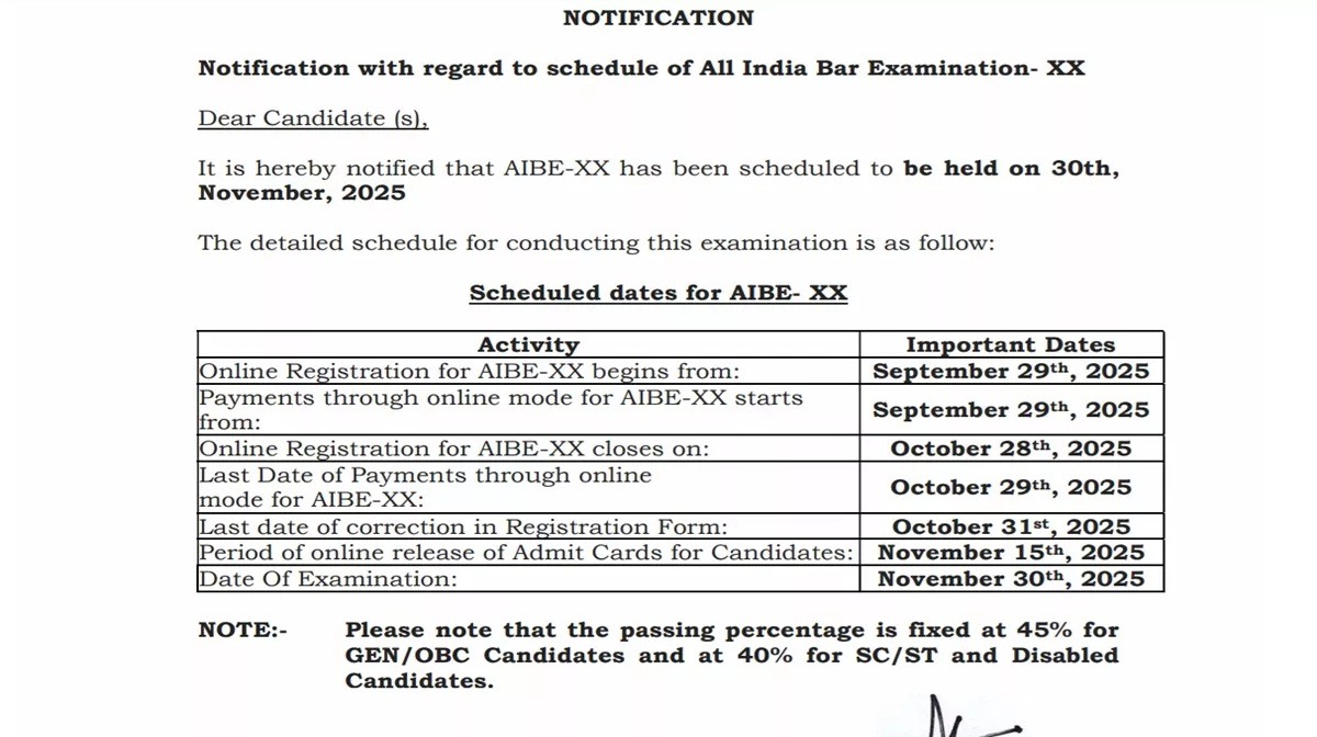 AIBE 20 Notification
