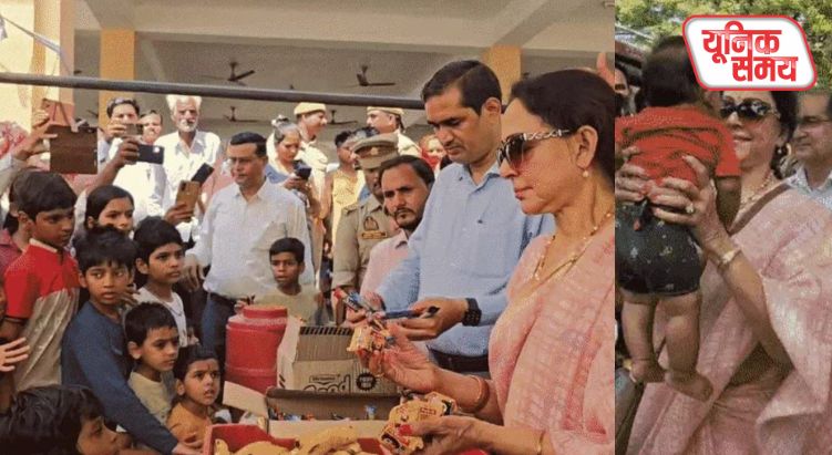 बाढ़ पीड़ितों से मिलीं हेमा मालिनी