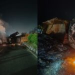 बिस्किट से भरा ट्रक आग का गोला बना
