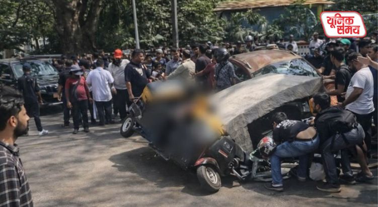 Automobiles and cars crushed after a slab from a metro pillar collapses in Mulund