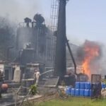 Massive Fire Breaks Out at Tar Company on National Highway in Chhata