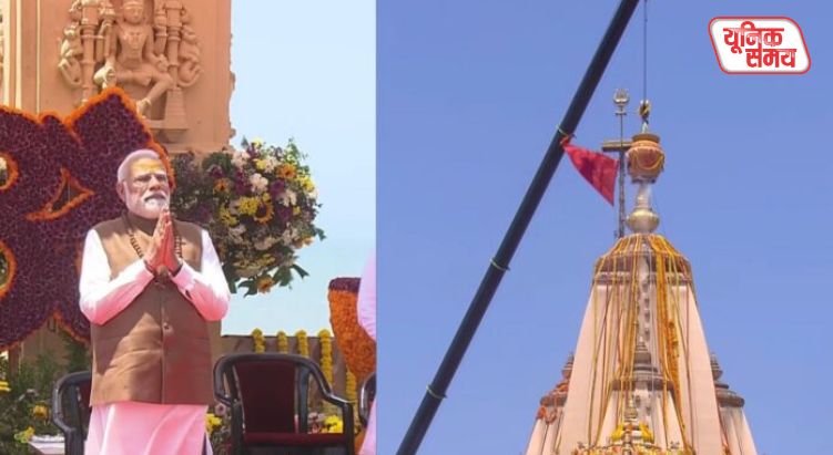 PM Modi performed the Kumbhabhishekam of the spire using water from 11 sacred pilgrimage sites