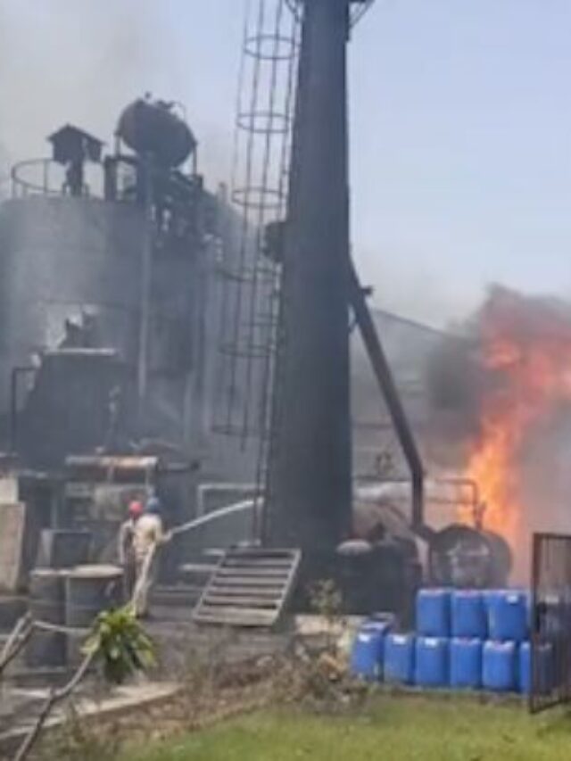 Massive Fire Breaks Out at Tar Company on National Highway in Chhata