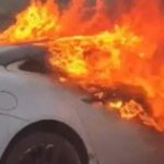 Luxury Jaguar Car Engulfed in Flames on Yamuna Expressway
