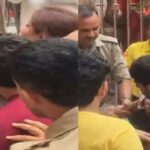 Female police officer rained slaps on a young male devotee