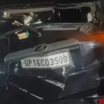 Scorpio crashes into guardrail on Yamuna Expressway after tyre burst