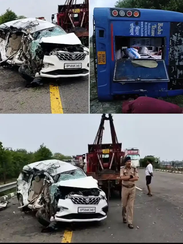 उन्नाव में बेकाबू स्लीपर बस ने कार के उड़ाए परखच्चे