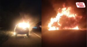 Jeep Compass bursts into flames while moving on Yamuna Expressway