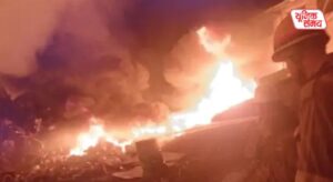 Massive fire breaks out at a scrap factory near Gokul Restaurant late at night
