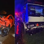 Severe collision between a car and a DCM truck on the Surir-Yamuna Expressway due to rain