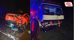 Severe collision between a car and a DCM truck on the Surir-Yamuna Expressway due to rain
