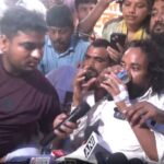 Student leader Devendra Mahto drank water after speaking with Sonam Wangchuk
