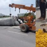 Truck loaded with dates overturns on Delhi-Agra Highway