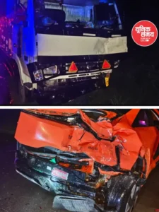 Horrific collision between a car and a DCM truck on the Surir-Yamuna Expressway