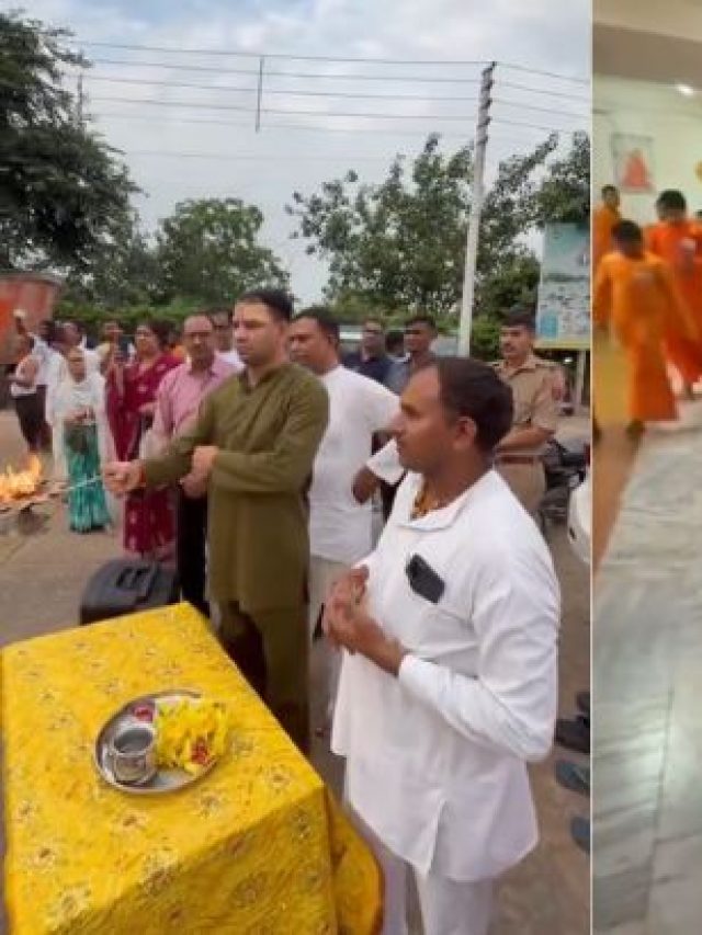 बरसाना में तेज प्रताप यादव ने की गौ-सेवा