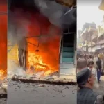 Fire breaks out due to a short circuit at a shop in Ghiya Mandi