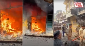 Fire breaks out due to a short circuit at a shop in Ghiya Mandi