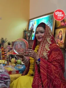Sadhvi Indulekha observed her second Karwa Chauth fast for Lord Banke Bihari Ji; broke the fast in Nandgaon
